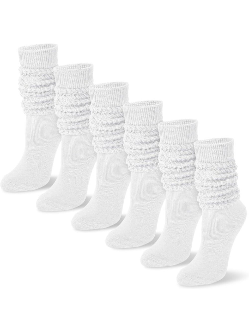 🧦Women's All White 6 Pairs Slouchy Socks Long Knee High Boot Socks